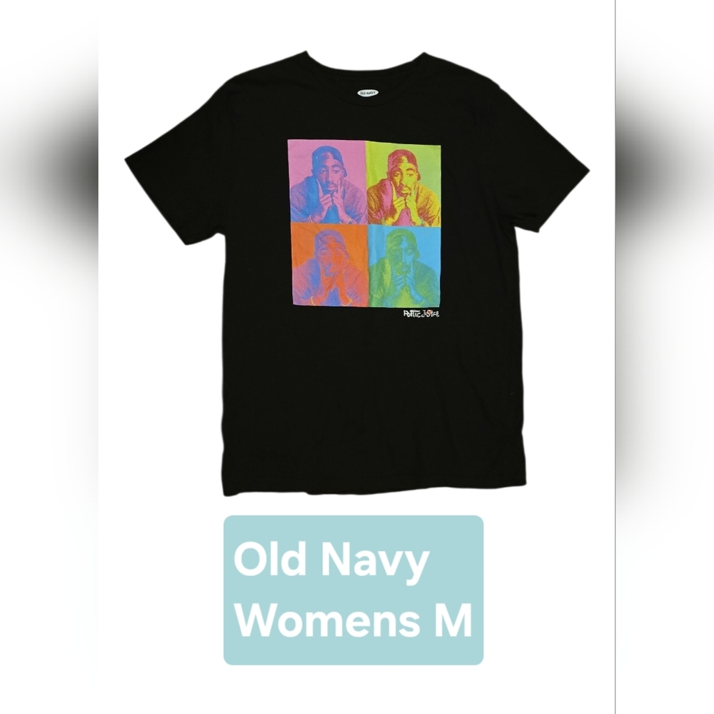 Old Navy Black Tee with Multicolor Pop Art Squares